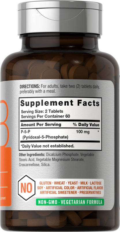 Horbaach P5P Vitamin B6 bottle nutritional facts label