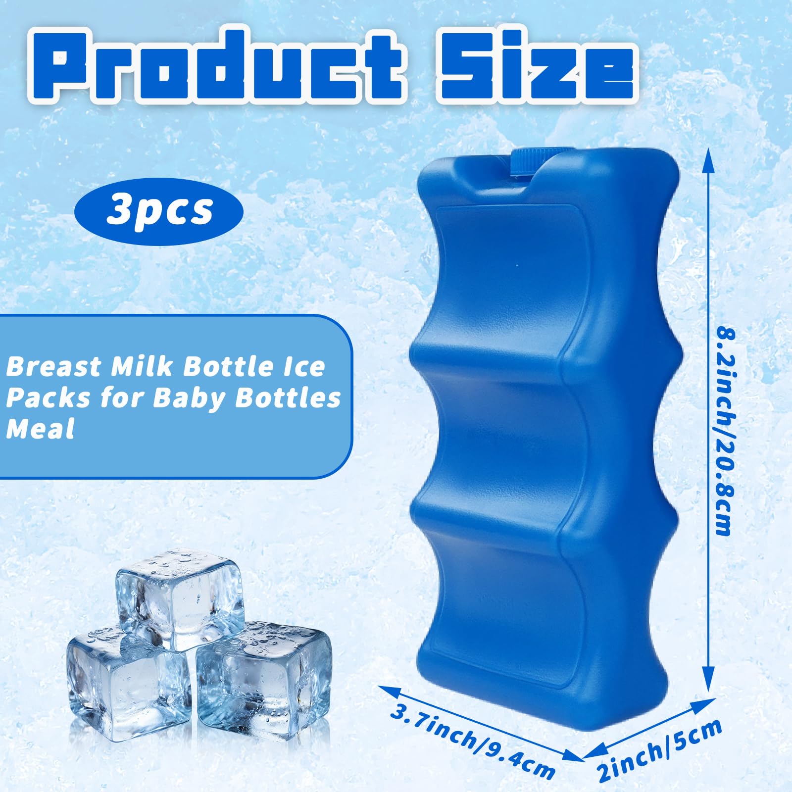 Blue contoured ice packs around baby bottles