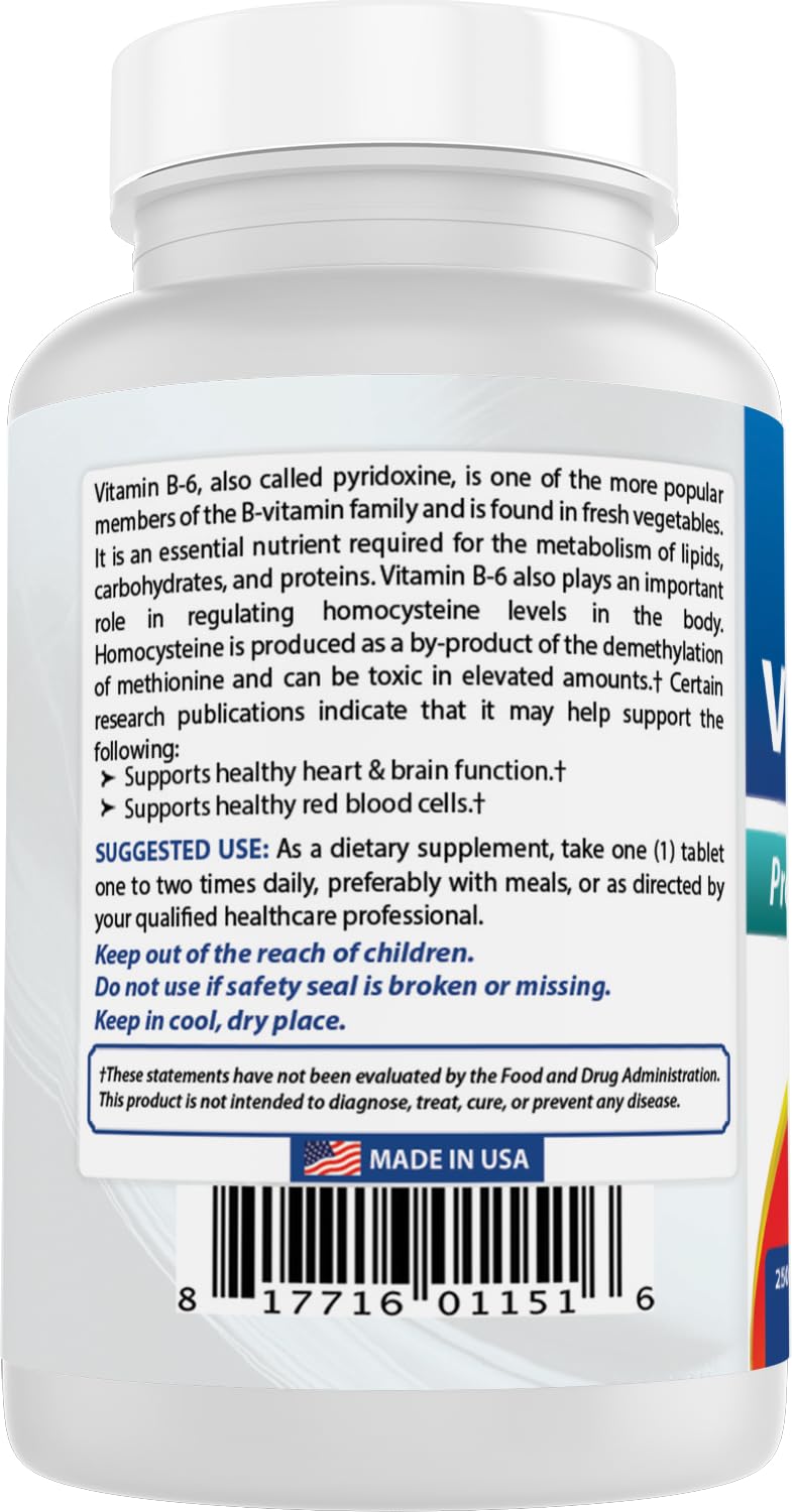 Back view of Best Naturals B6 dietary supplement label