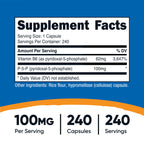 Nutricost P5P 240 vegetarian capsules supplement label