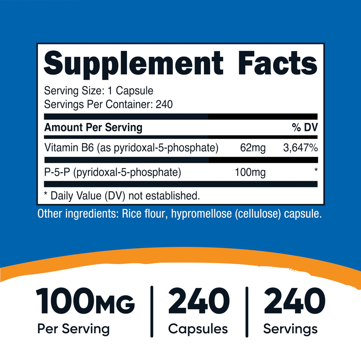 Nutricost P5P 240 vegetarian capsules supplement label