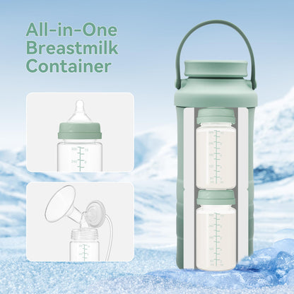 Four pack of breast milk collection bottles with leak proof lids