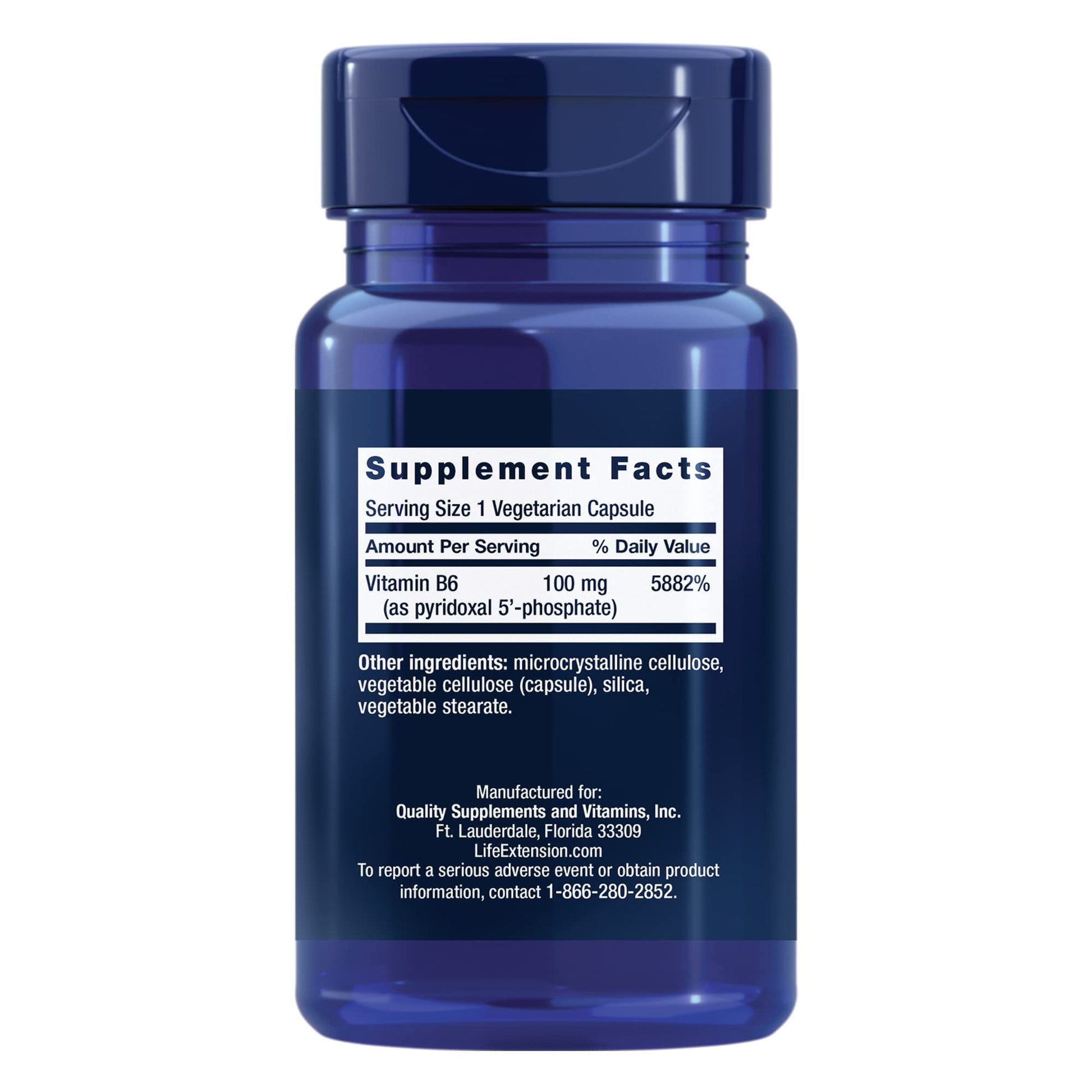 Life Extension Pyridoxal 5 Phosphate Supplement facts label