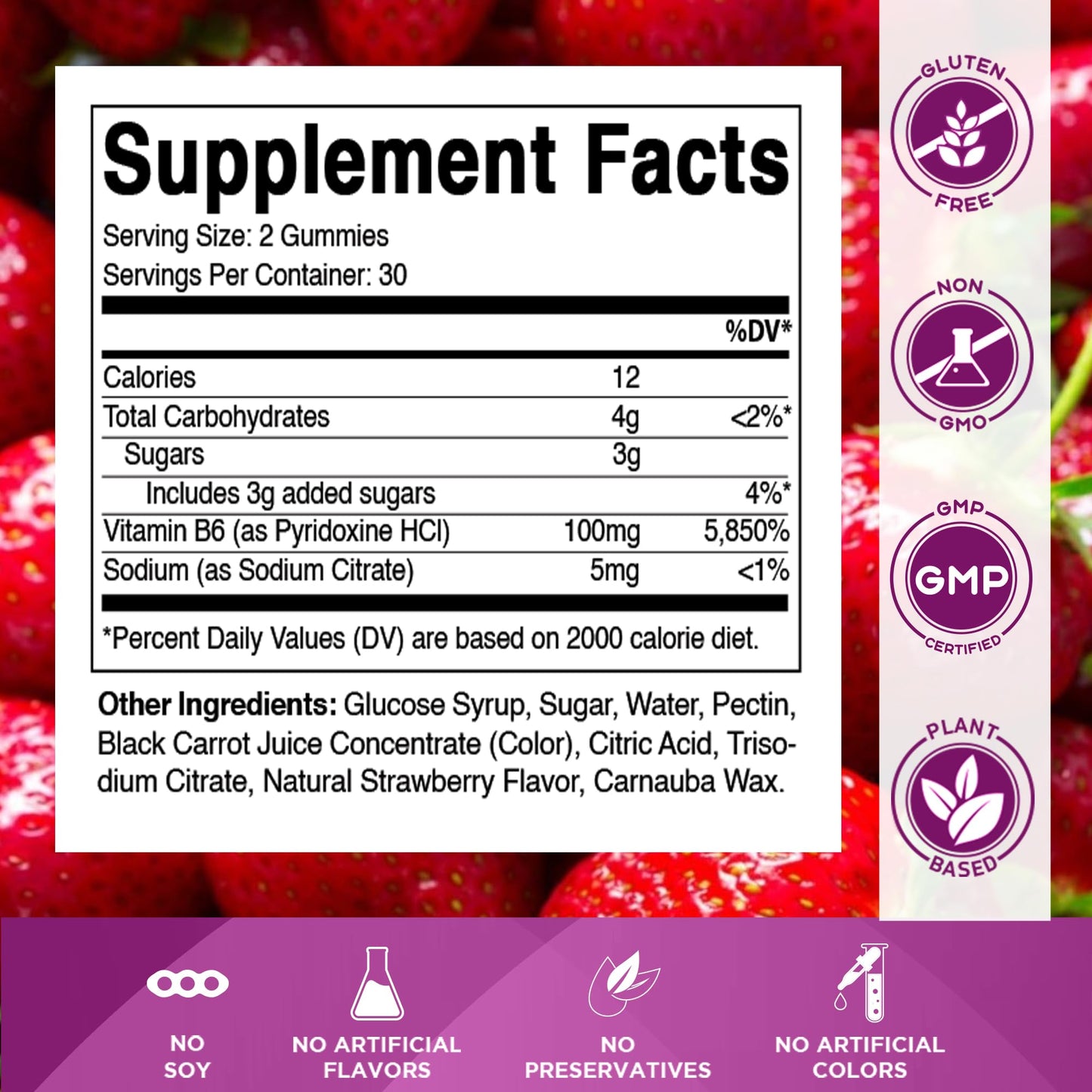 Vitamatic Vitamin B6 gummies supplement facts label
