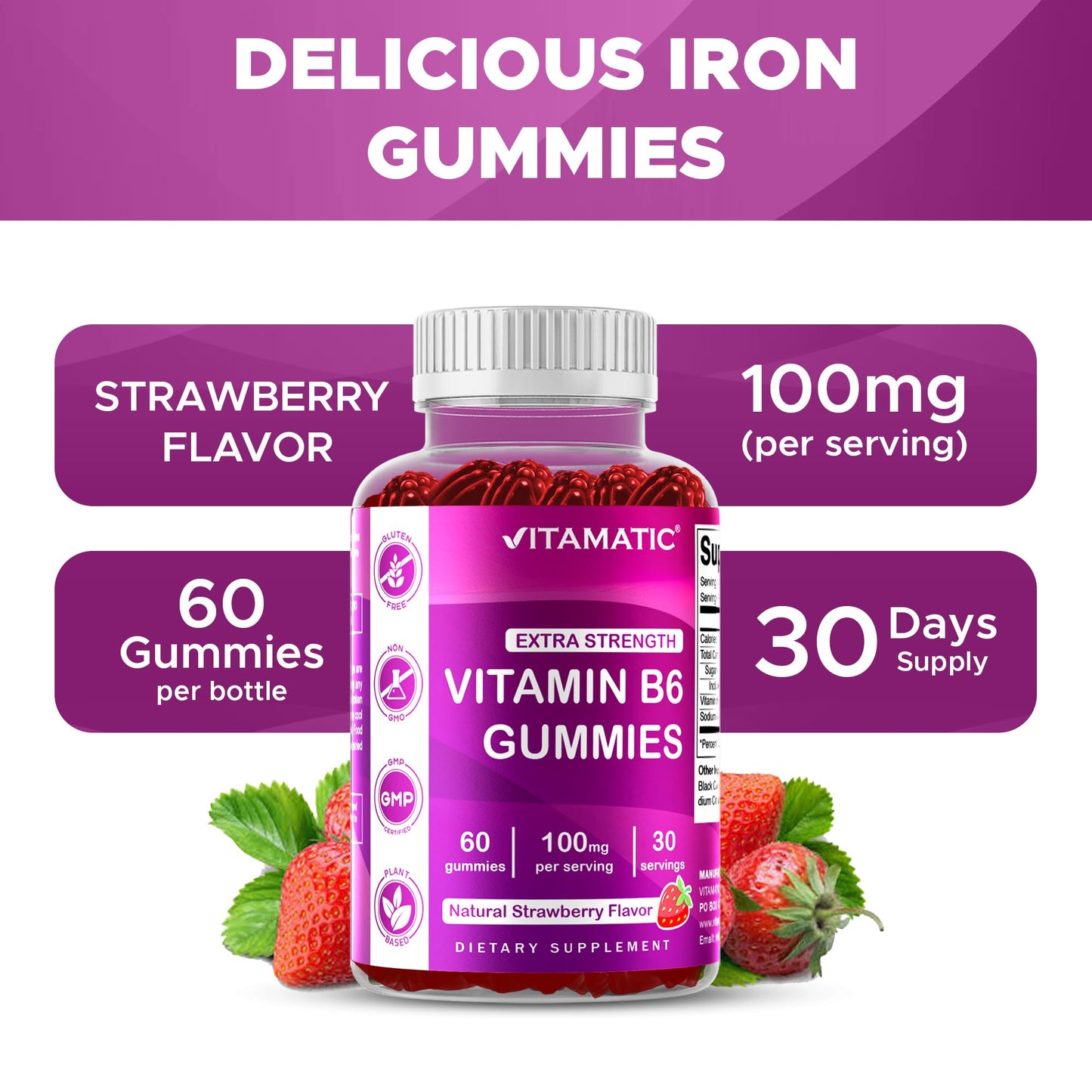 Vitamatic Vitamin B6 100mg bottle for nervous system support