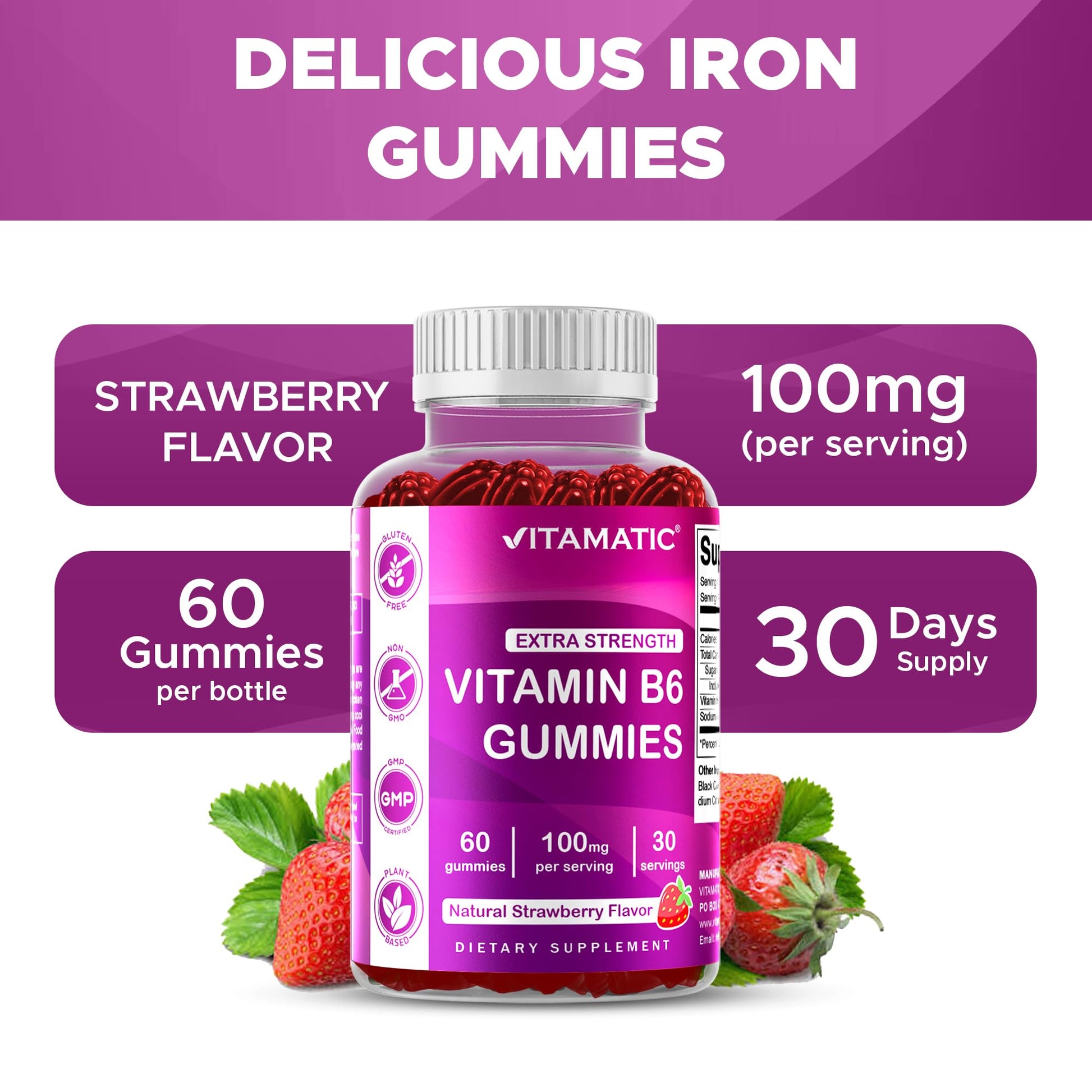 Vitamatic Vitamin B6 100mg bottle for nervous system support