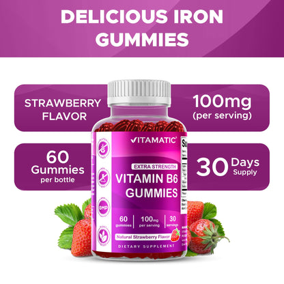 Vitamatic Vitamin B6 100mg bottle for nervous system support