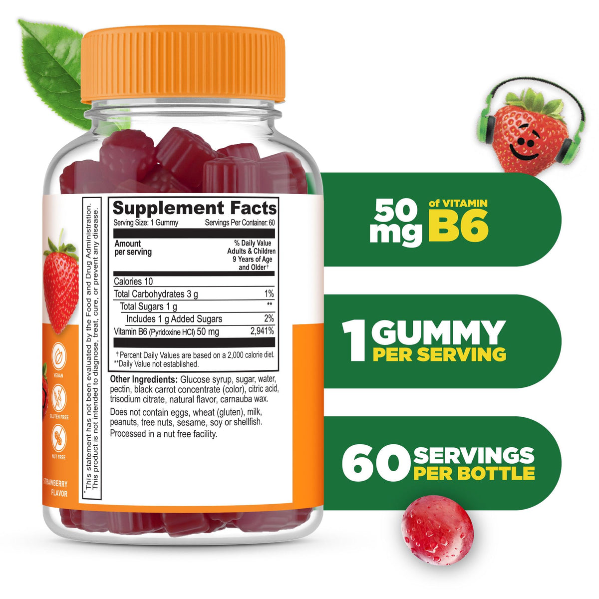 Lifeable Vitamin B6 50mg gummies supplement facts label