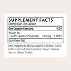 Thorne P5P Vitamin B6 supplement nutrition facts label showing 33.8 milligrams dosage