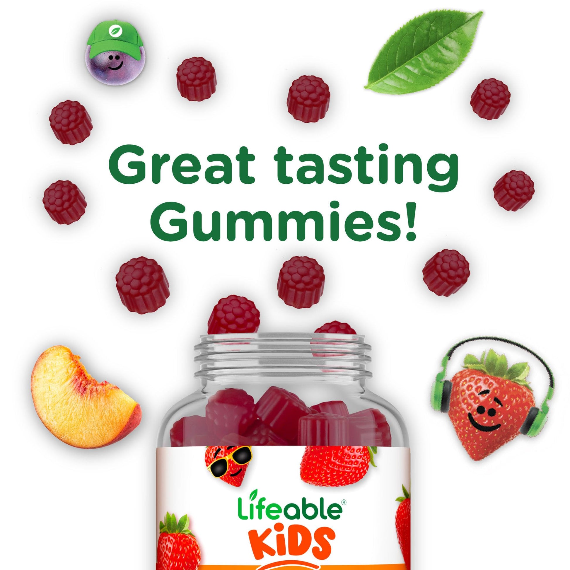Lifeable gummy vitamin packaging with nutritional icons