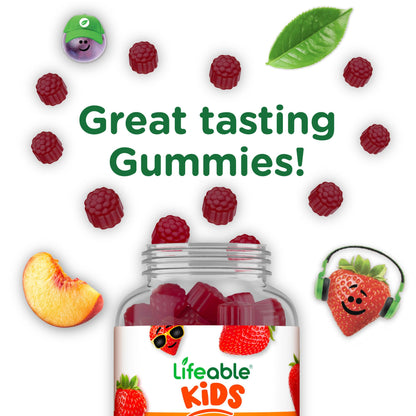 Lifeable gummy vitamin packaging with nutritional icons