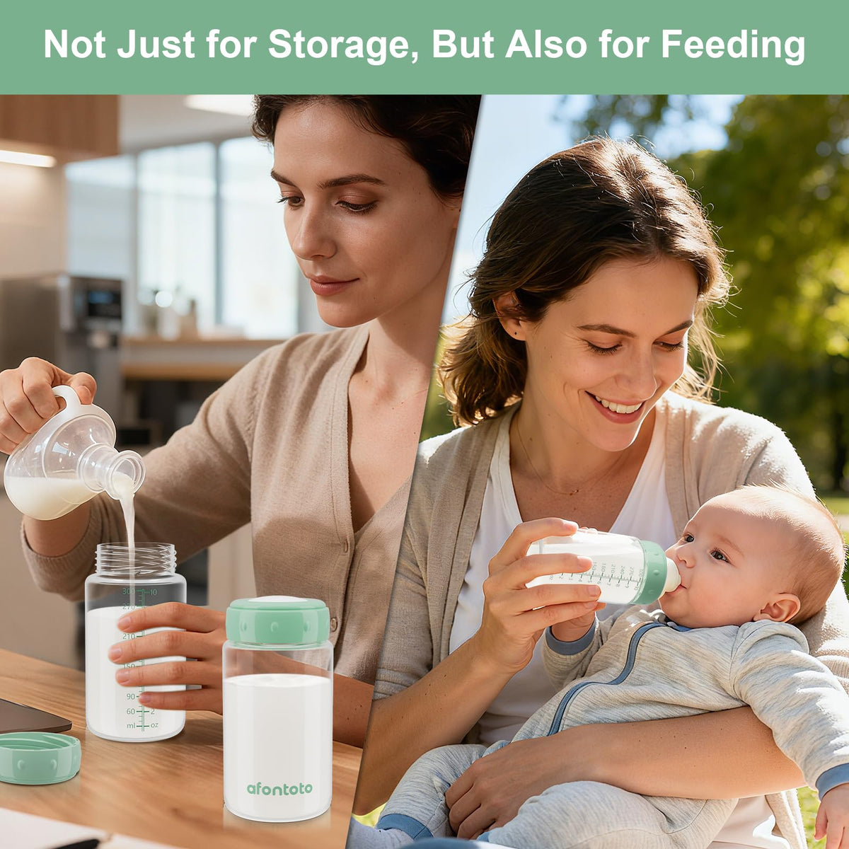 Afontoto storage bottles compatible with breast pump flanges