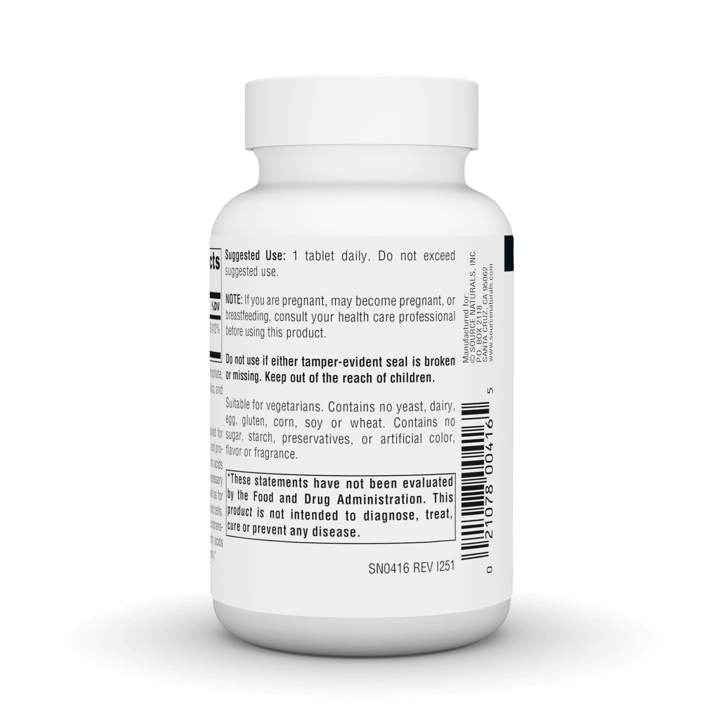 Close up of USA imported Source Naturals Vitamin B6 bottle focusing on the 500 milligram dietary strength.