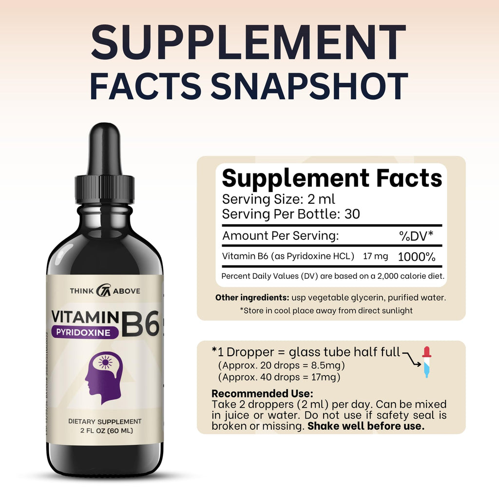 Think Above Vitamin B6 2 fluid ounce bottle packaging