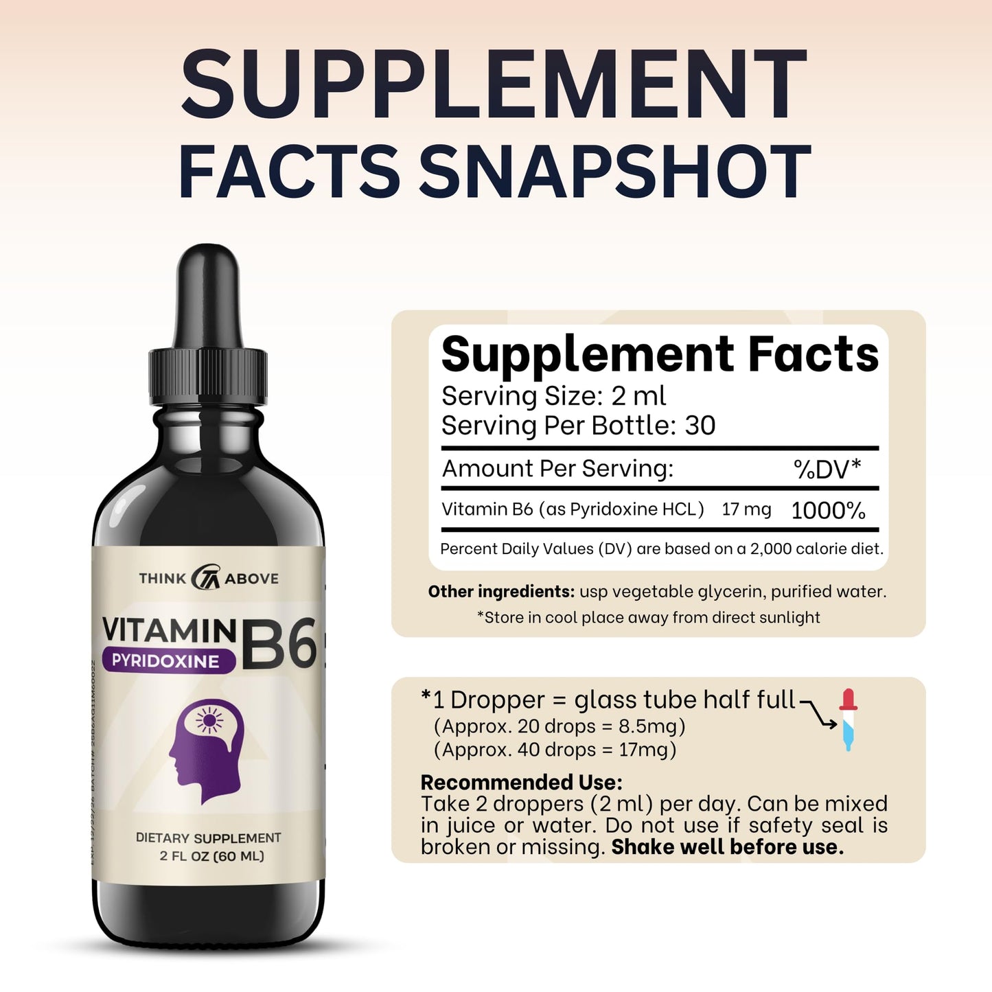 Think Above Vitamin B6 2 fluid ounce bottle packaging
