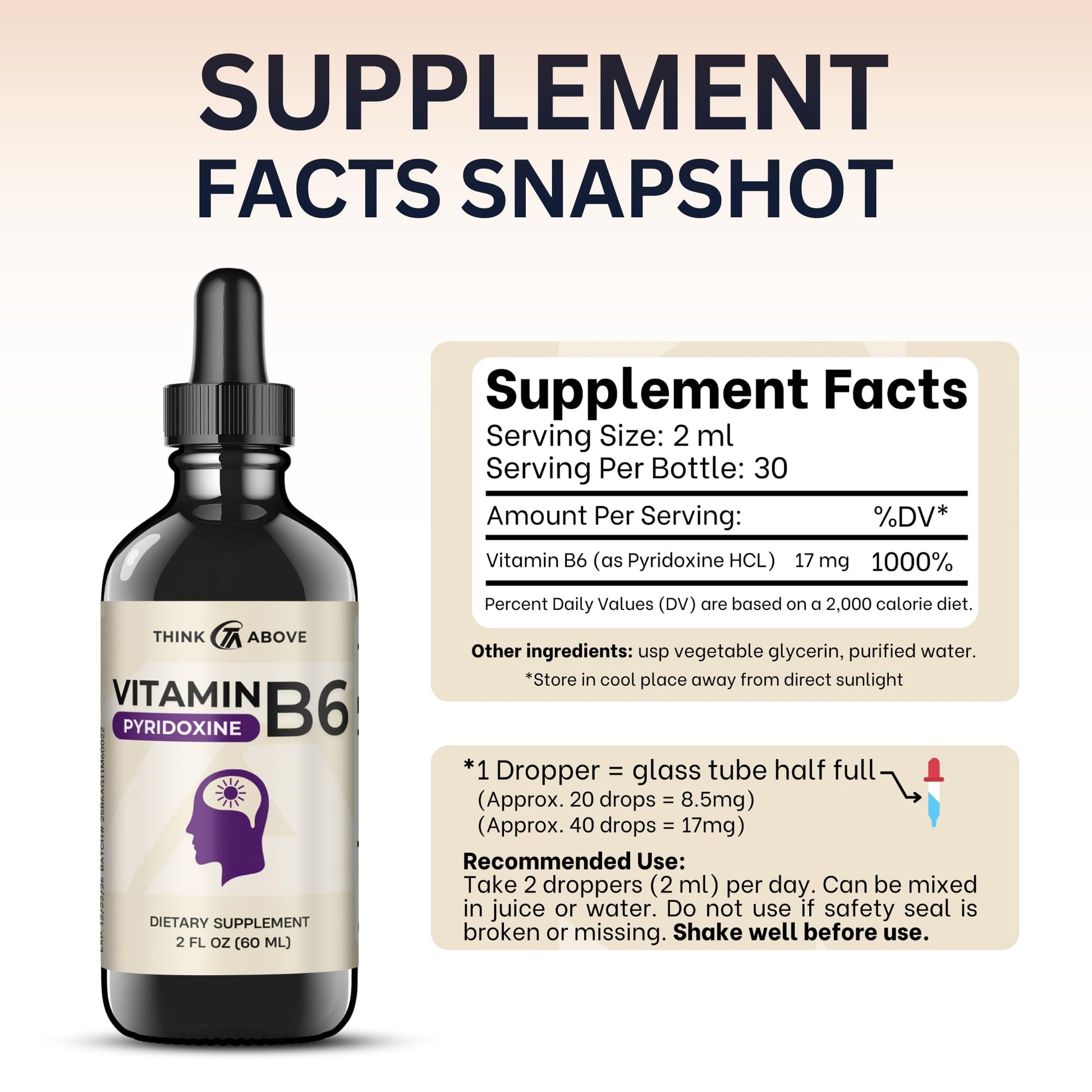 Think Above Vitamin B6 2 fluid ounce bottle packaging