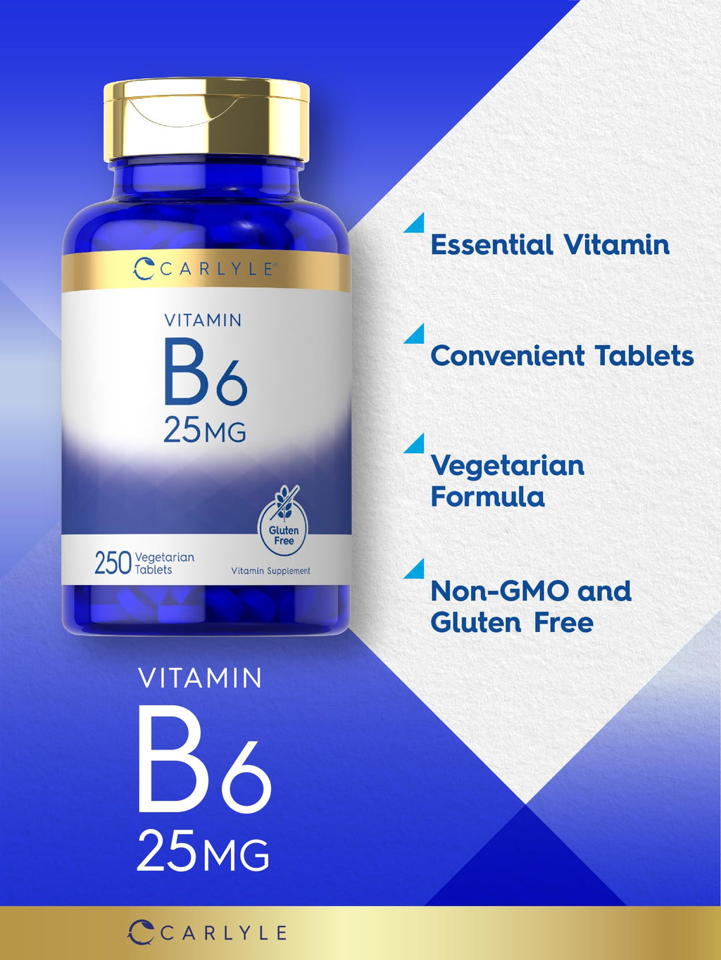 Side view of Carlyle Vitamin B6 25 mg bottle