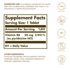 Solgar Vitamin B6 50mg dietary supplement bottle showing vegan and non-GMO certification labels