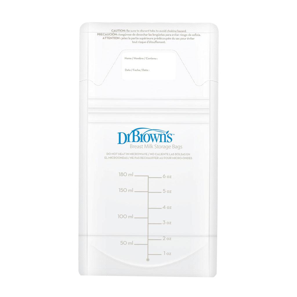 BPA free label and durability features on Dr. Brown's bag