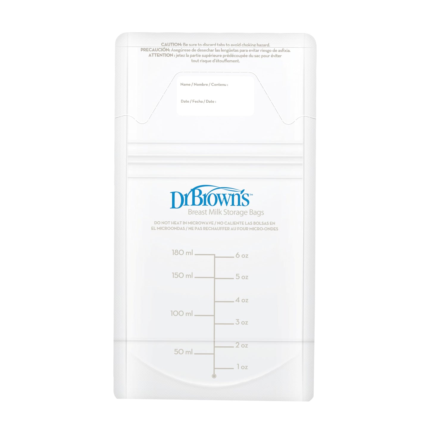 BPA free label and durability features on Dr. Brown's bag