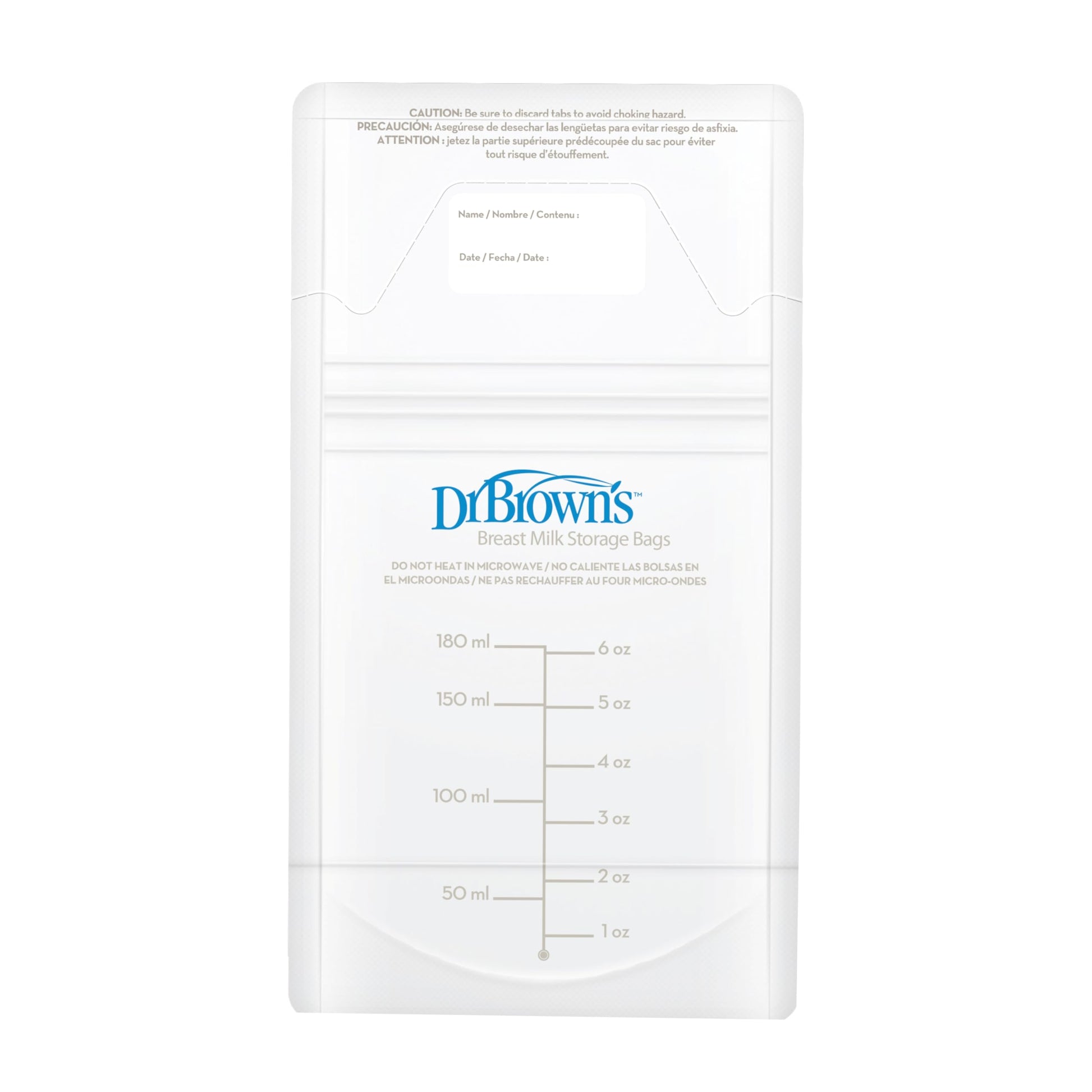 BPA free label and durability features on Dr. Brown's bag