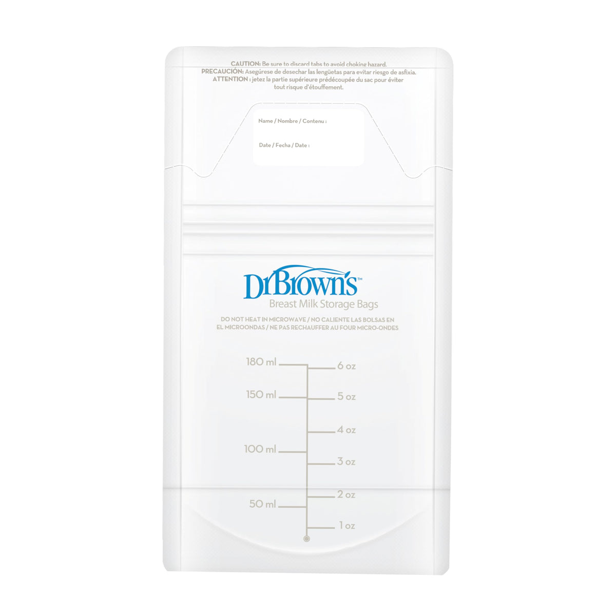 BPA free label and durability features on Dr. Brown's bag