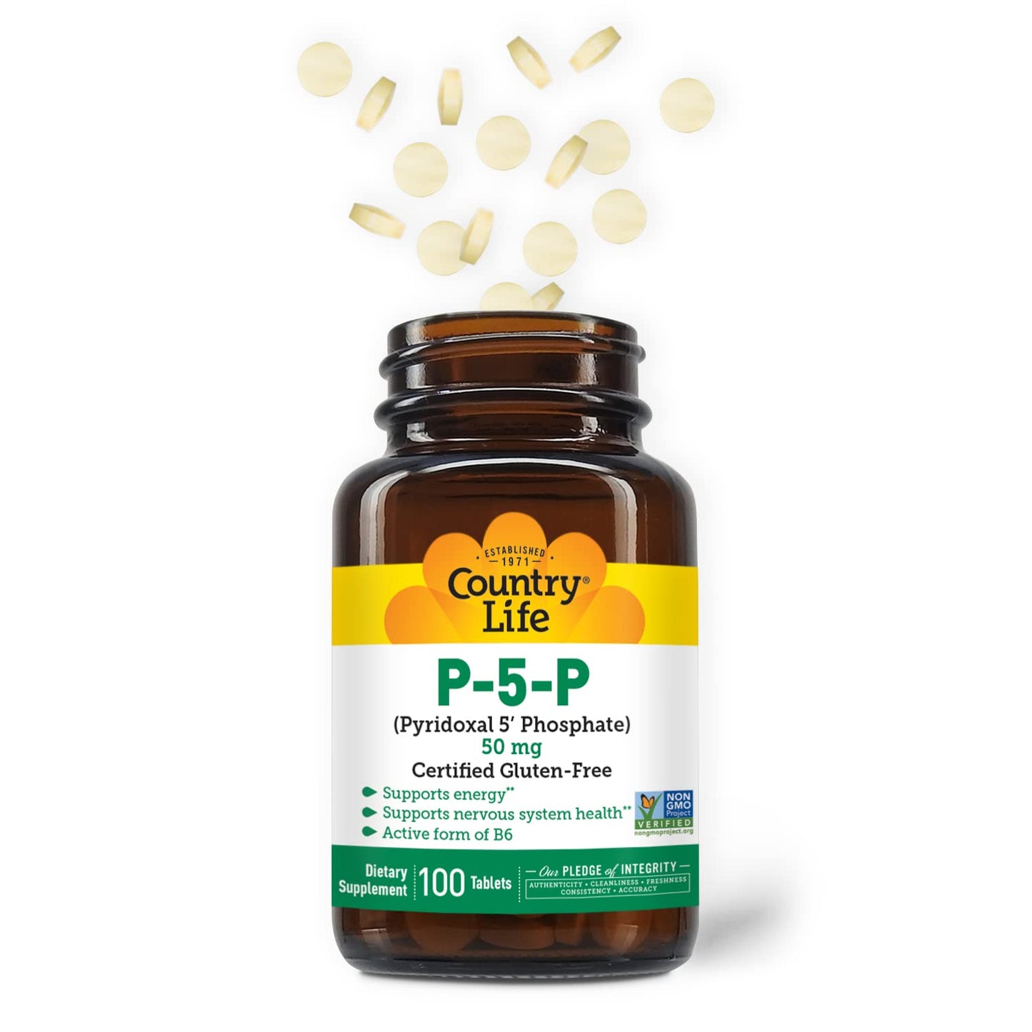 Country Life Pyridoxal 5 Phosphate supplement facts label showing 50 mg dosage