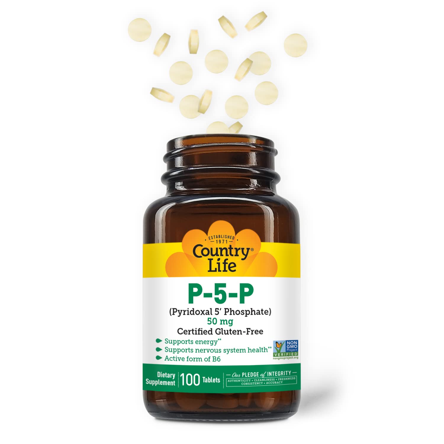 Country Life Pyridoxal 5 Phosphate supplement facts label showing 50 mg dosage