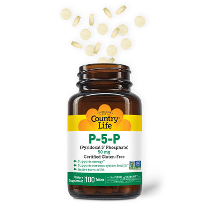 Country Life Pyridoxal 5 Phosphate supplement facts label showing 50 mg dosage