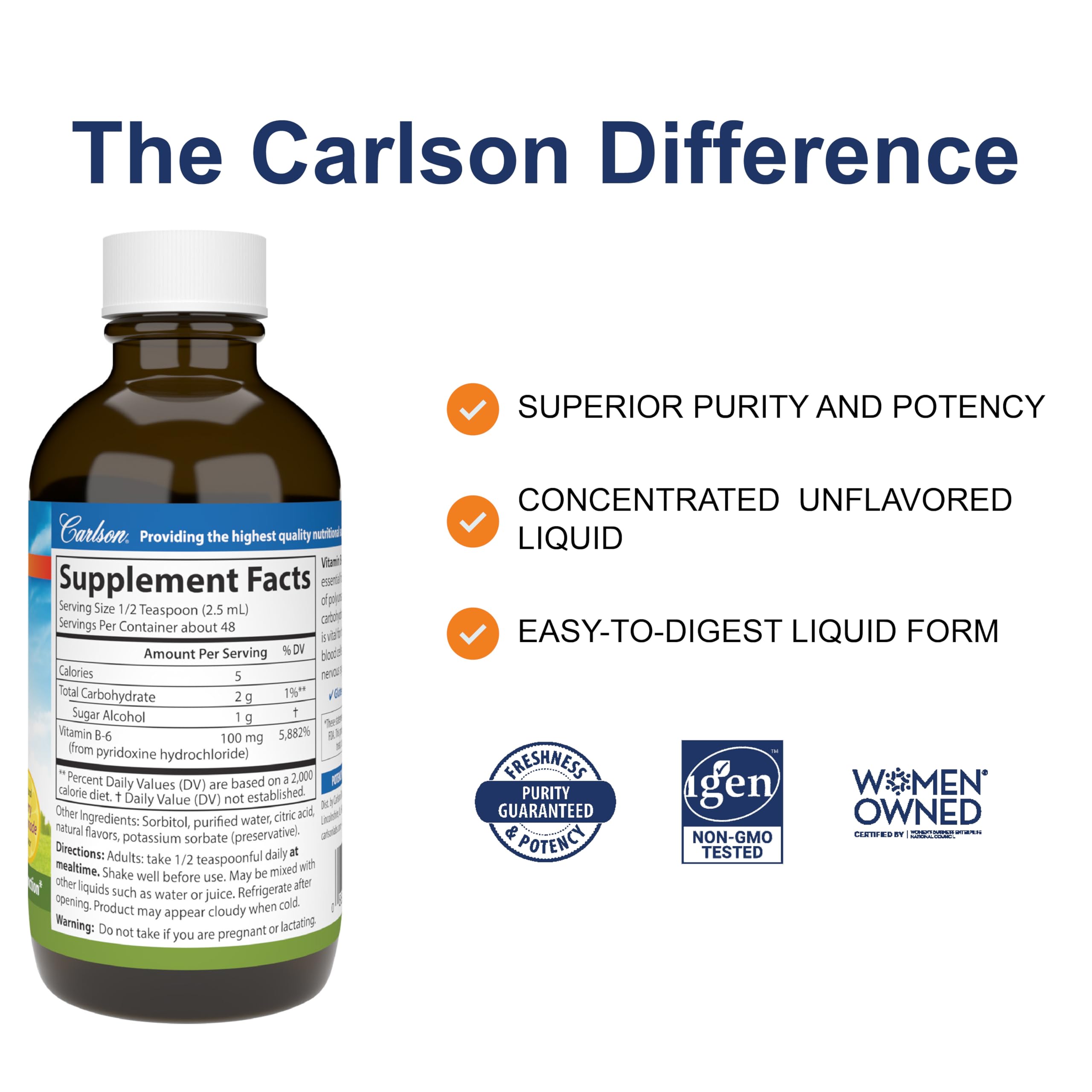 Carlson Labs liquid vitamin B-6 nutritional label details