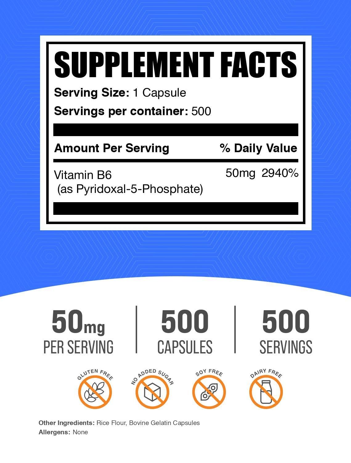 BulkSupplements P5P Vitamin B6 capsule supplement label