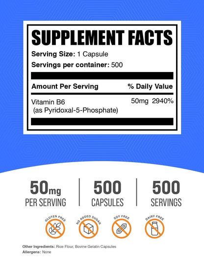 BulkSupplements P5P Vitamin B6 capsule supplement label