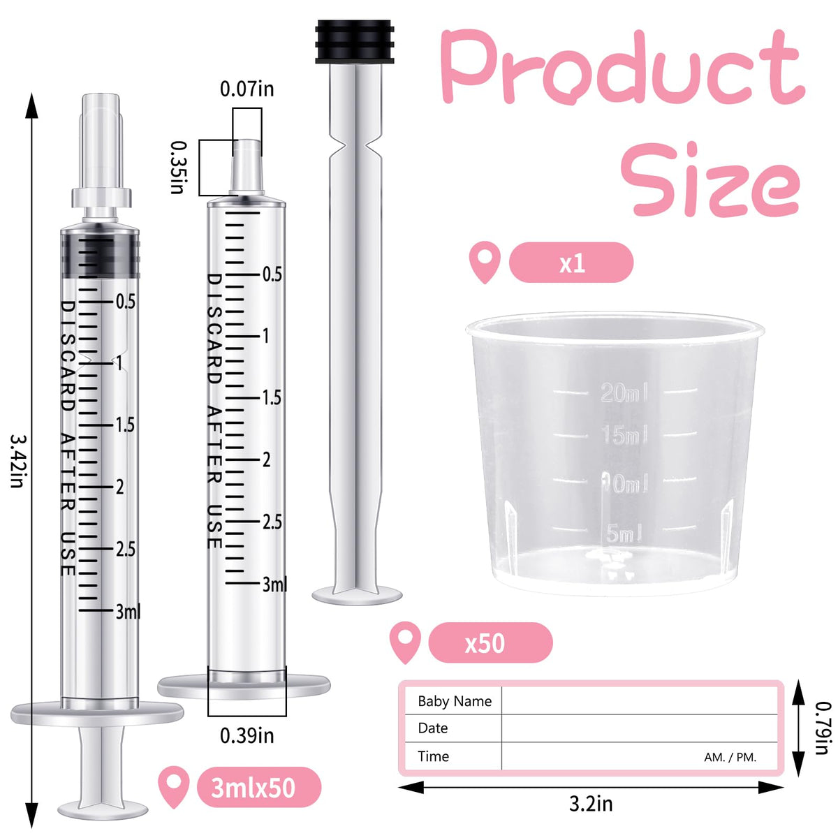 Close up of Trelaco sterile 3 milliliter breast milk syringes