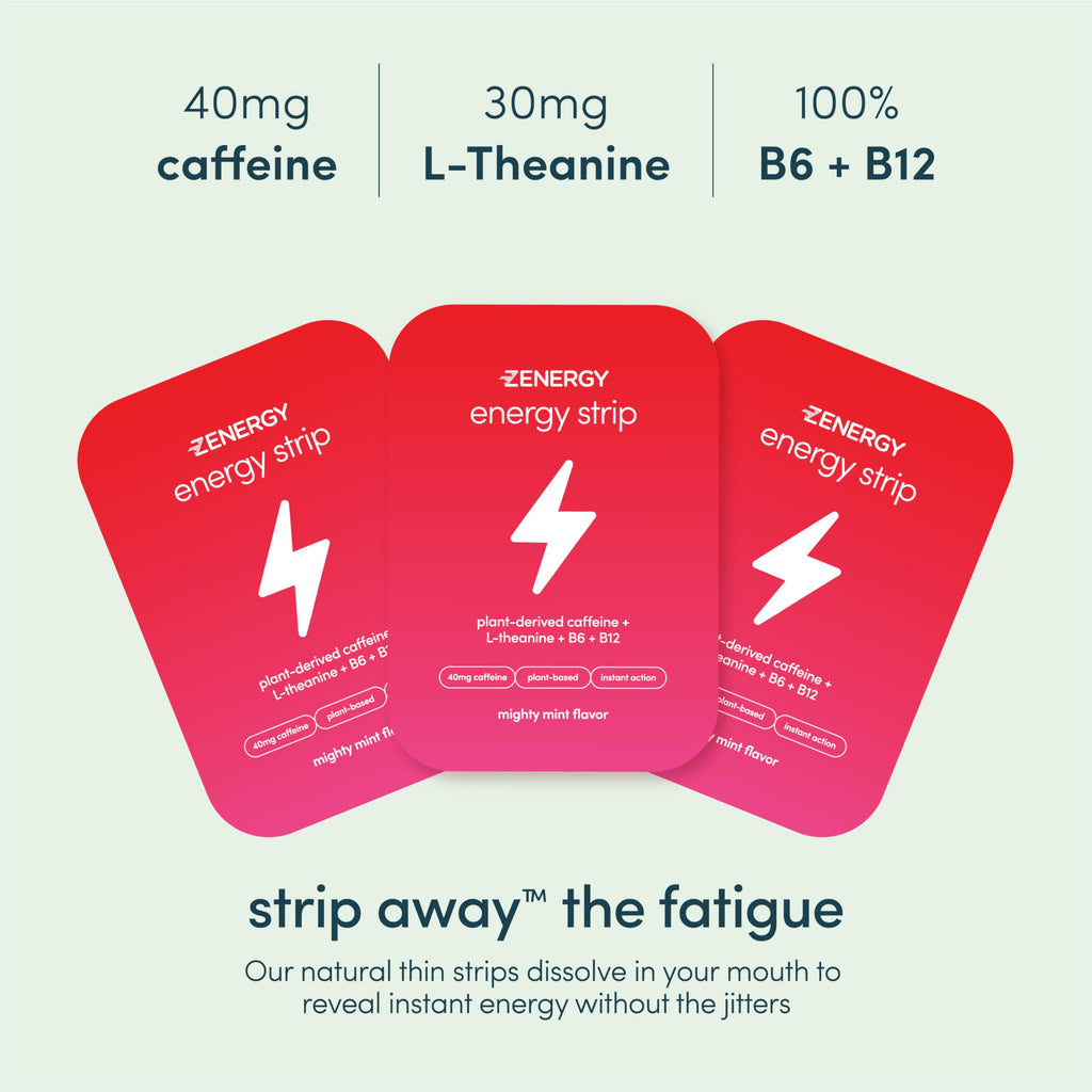 Close up of Zenergy mint flavored energy strip packaging