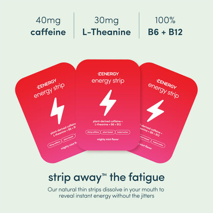 Close up of Zenergy mint flavored energy strip packaging