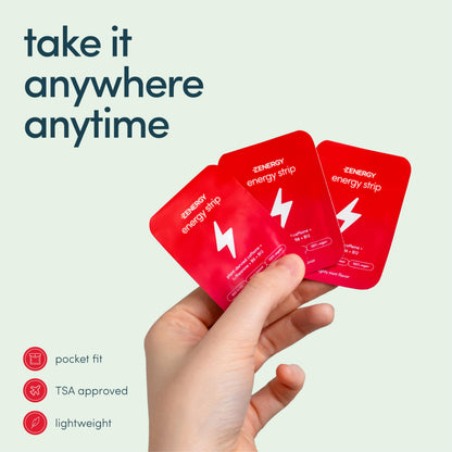Zenergy energy strips showing 30 strips per tin container