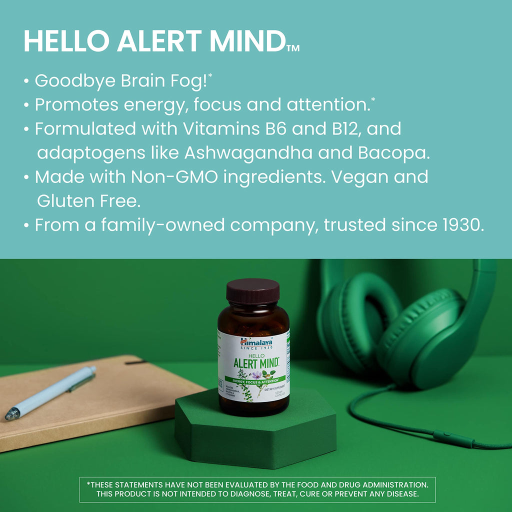 Label detail of Himalaya Hello Alert Mind showing key ingredients