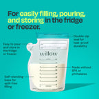 Willow milk storage bag with double-zip seal and pour spout