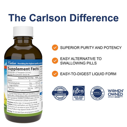 Carlson Vitamin B6 Liquid berry lemonade flavor supplement label details