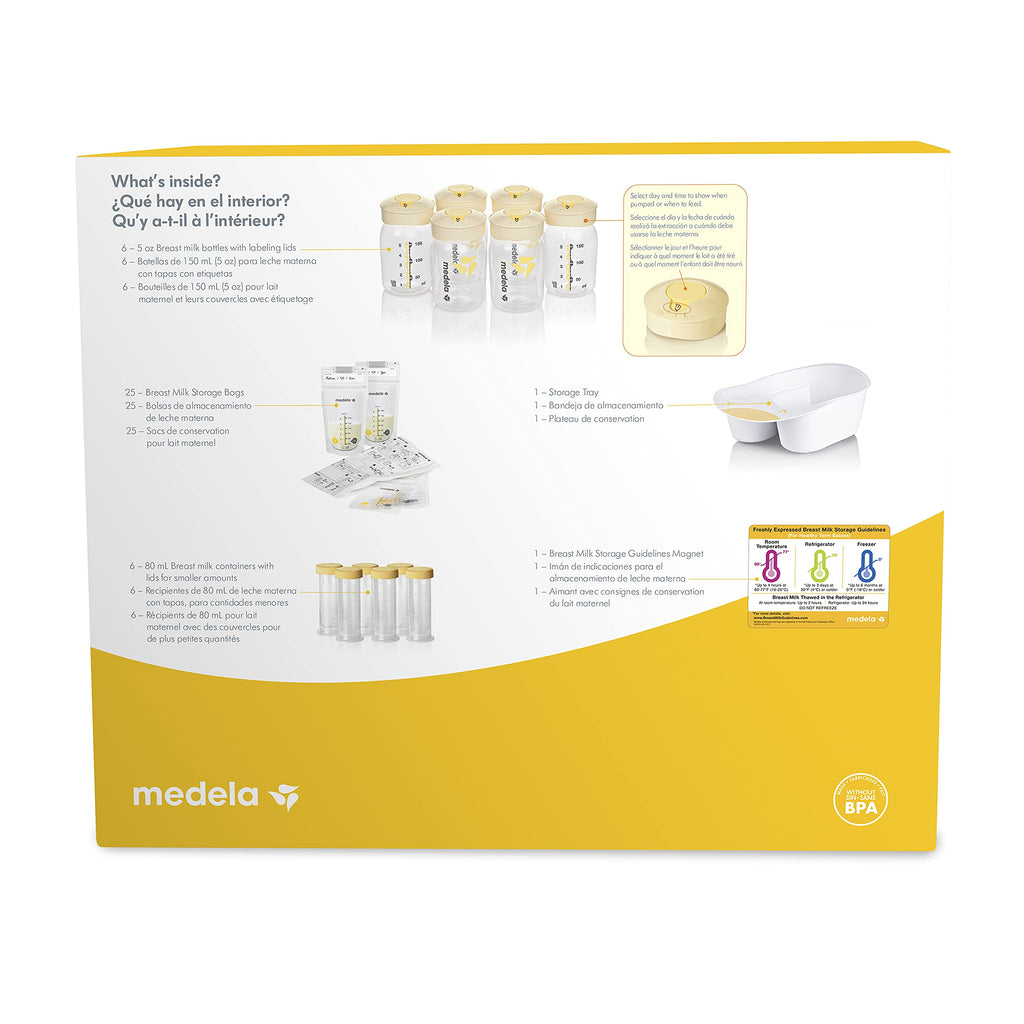 Complete Medela breast milk storage kit components