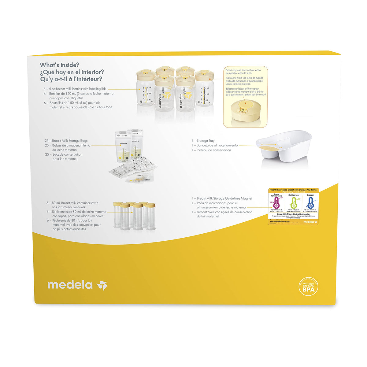 Complete Medela breast milk storage kit components