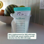 Willow breast milk storage bags being filled from a pump