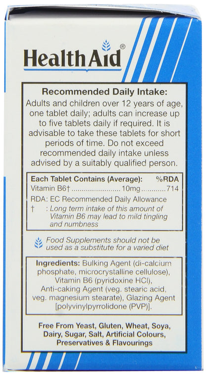 Authentic USA sourced HealthAid Vitamin B6 container for nervous system health