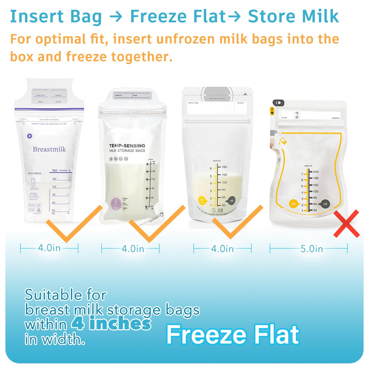 Close up of L-shaped dividers used to flatten breast milk bags