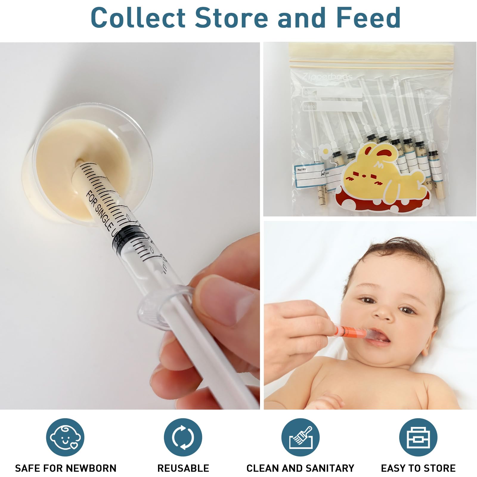 Colostrum storage bags and syringe kit for prenatal use