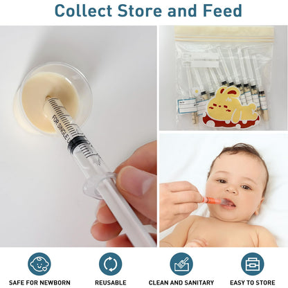 Colostrum storage bags and syringe kit for prenatal use