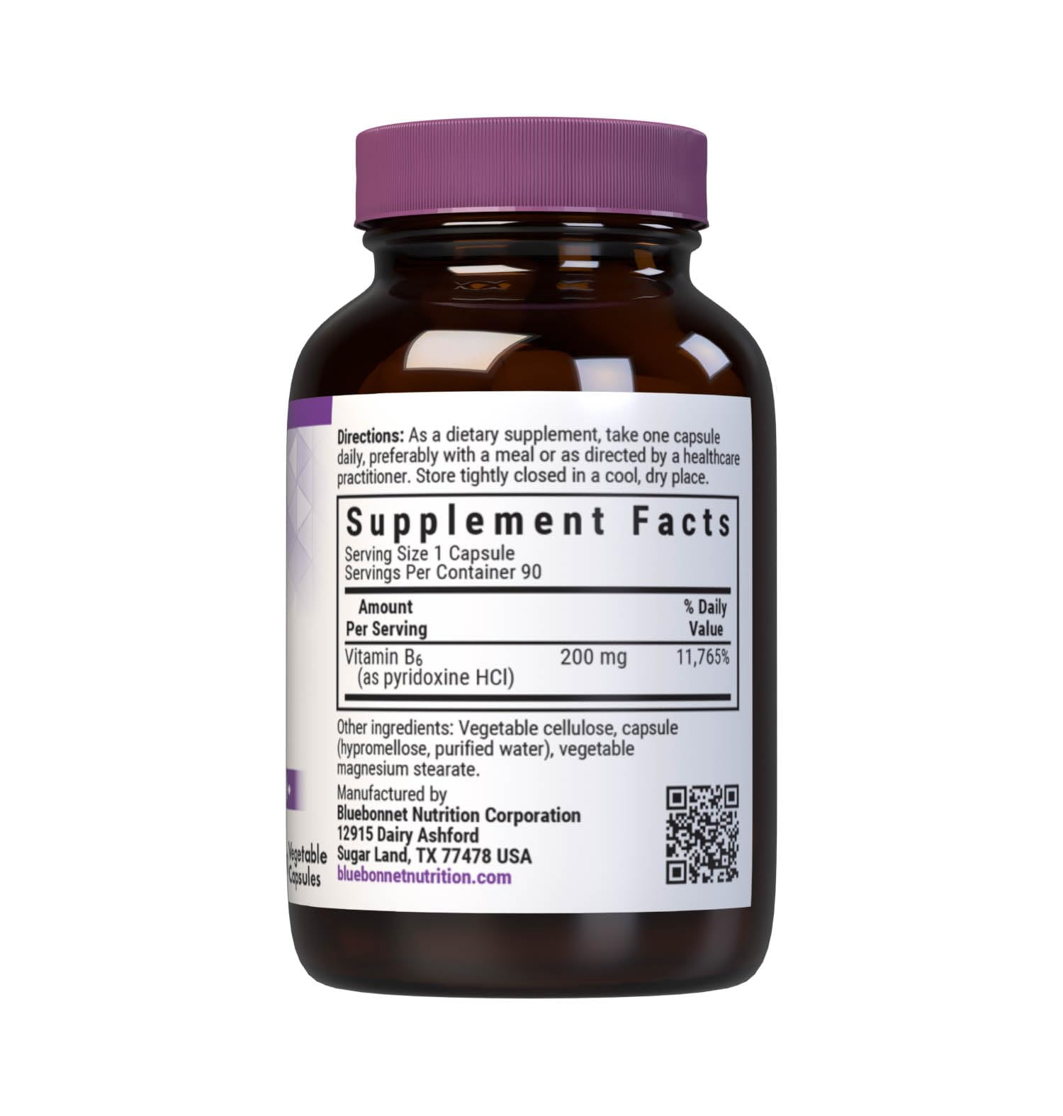 Bluebonnet Vitamin B6 ninety vegetable capsules premium nervous system supplement