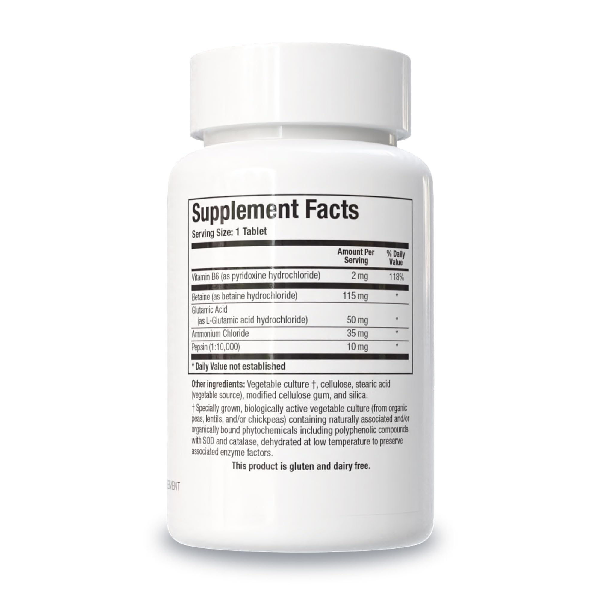 Biotics Research Betaine Hydrochloride and Pepsin tablets supplement facts label