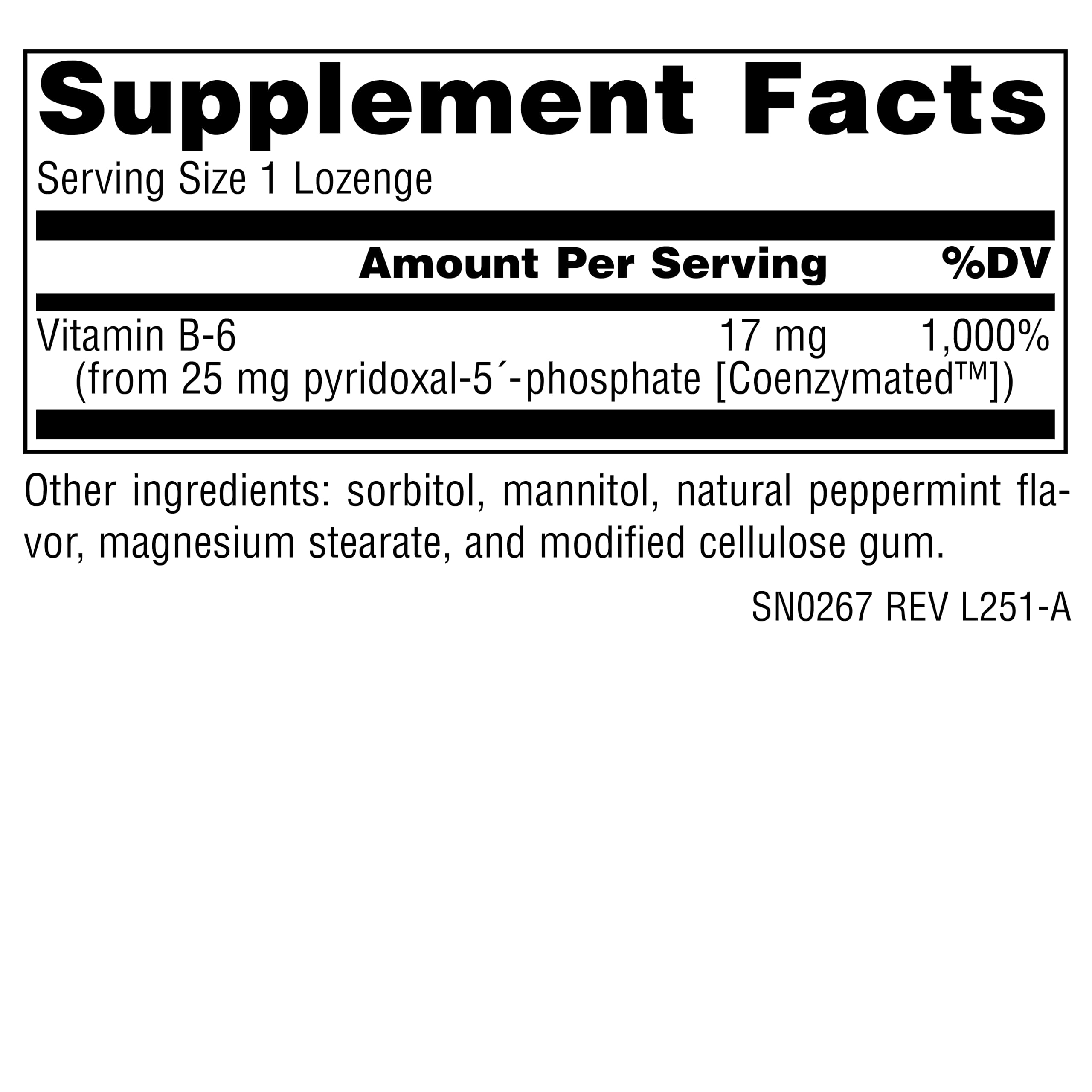 Source Naturals Pyridoxal 5 Phosphate sublingual lozenges packaging side view showing nutritional facts