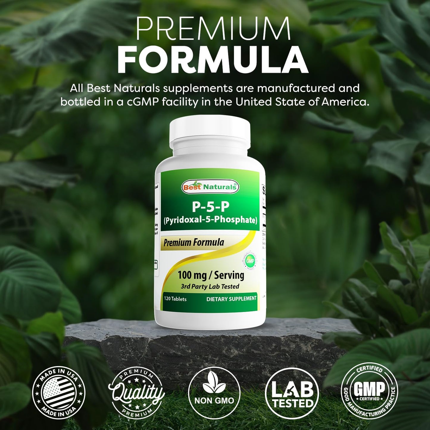 Best Naturals P5P Vitamin B6 bottle back label with directions